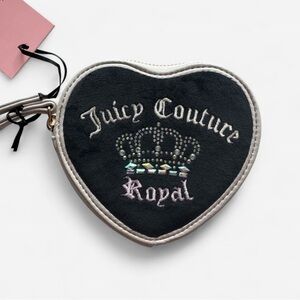Juicy Couture Crown Velour Black Heart Wristlet with Crystals BNWT